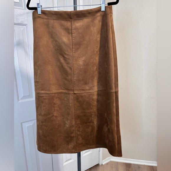 Max Studio Brown A-Line Faux Suede Midi Skirt - Picture 2 of 9